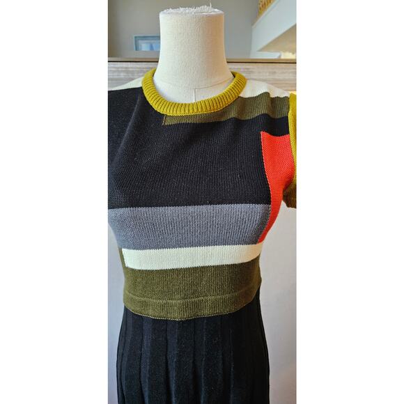 Vince Camuto Pleated Colorblock Fit & Flare Knit Sweater Dress Women Sz XS Multi - Picture 5 of 6